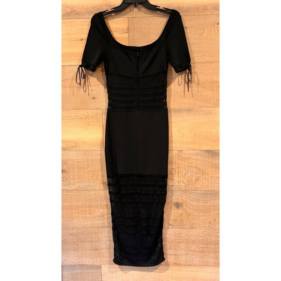 NEW HOUSE OF CB LILLA Add To Wishlist BLACK OPENWORK BLACK KNIT MIDI DRESS SIZE - Picture 9 of 13